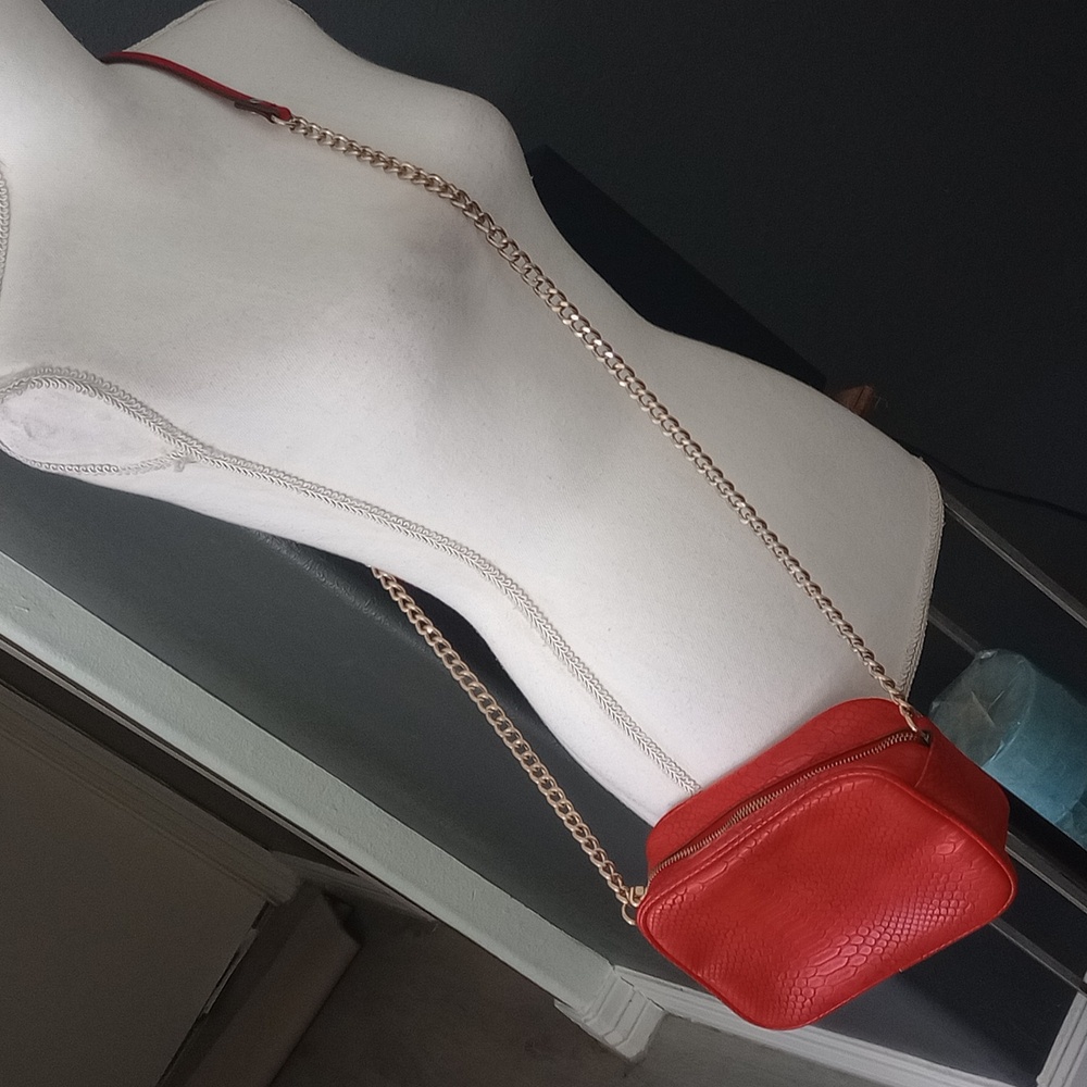 INC International Concepts Red Crossbody Bag with Gold Chain